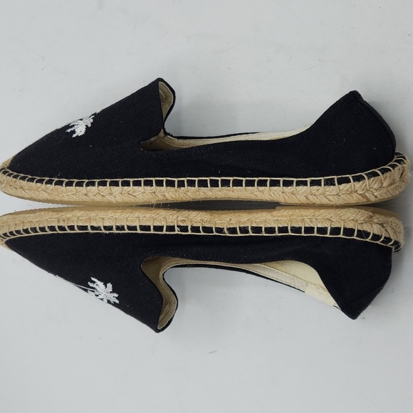 Soludos Palm Tree Embroidered Espadrille Linen Smoking Slippers In Black Size 10 - Picture 6 of 14